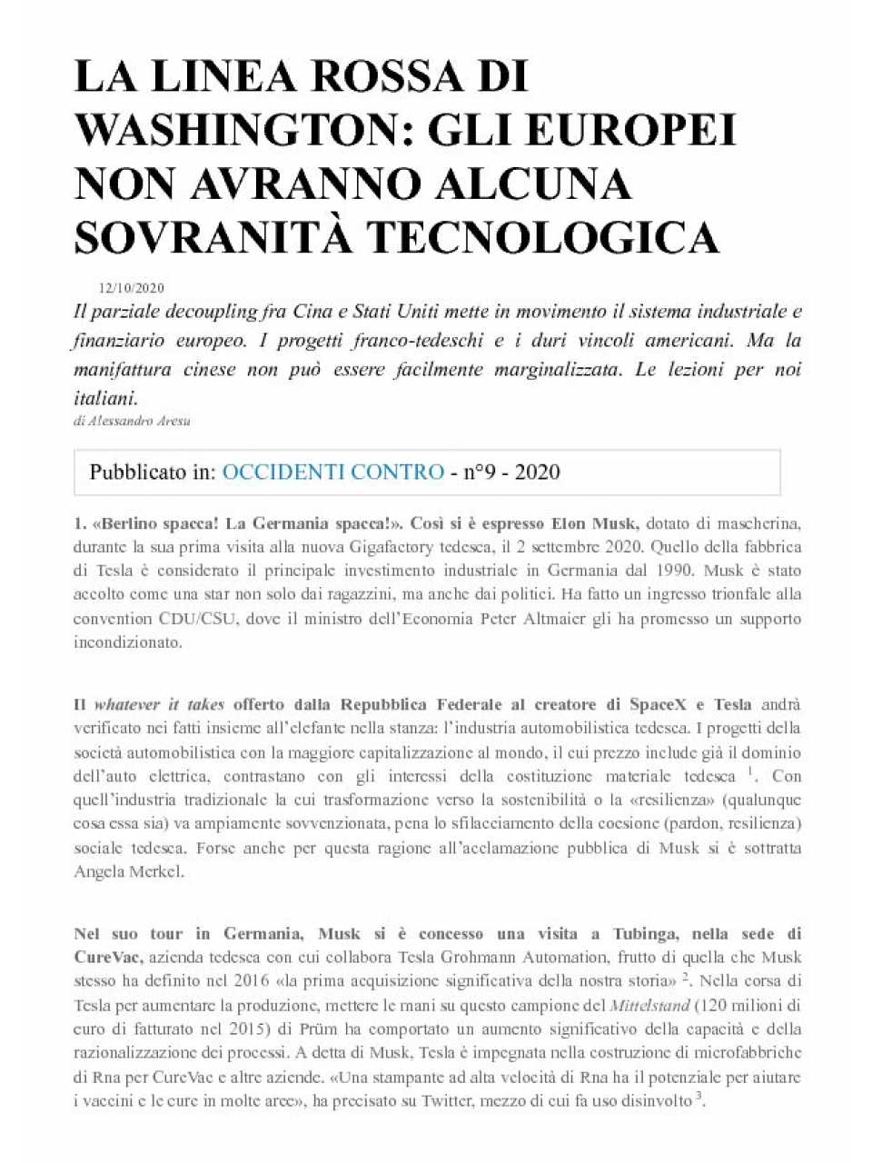 La linea rossa di Washington: gli europei non avranno alcuna sovranità tecnologica