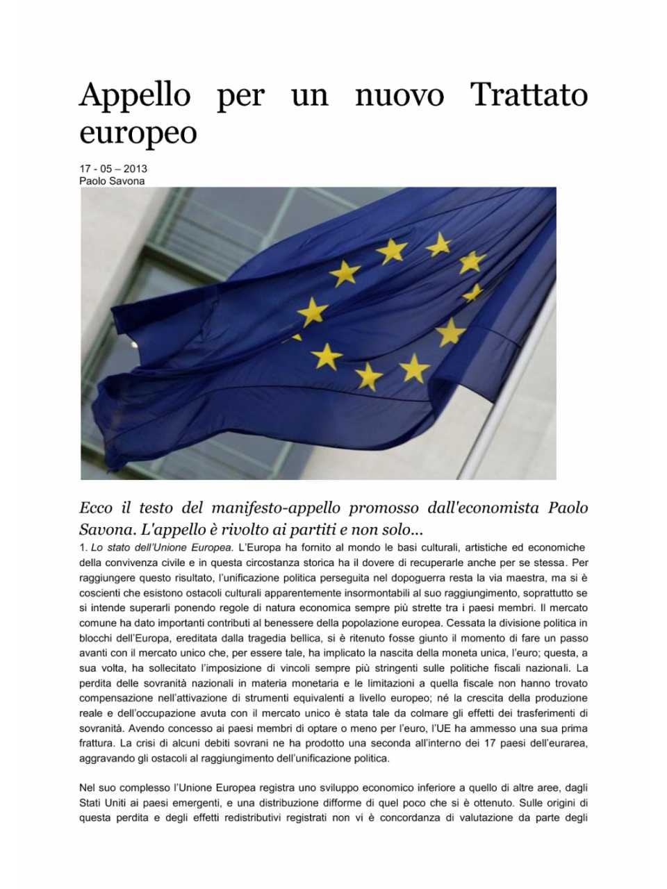 Appello per un Nuovo Trattato Europeo