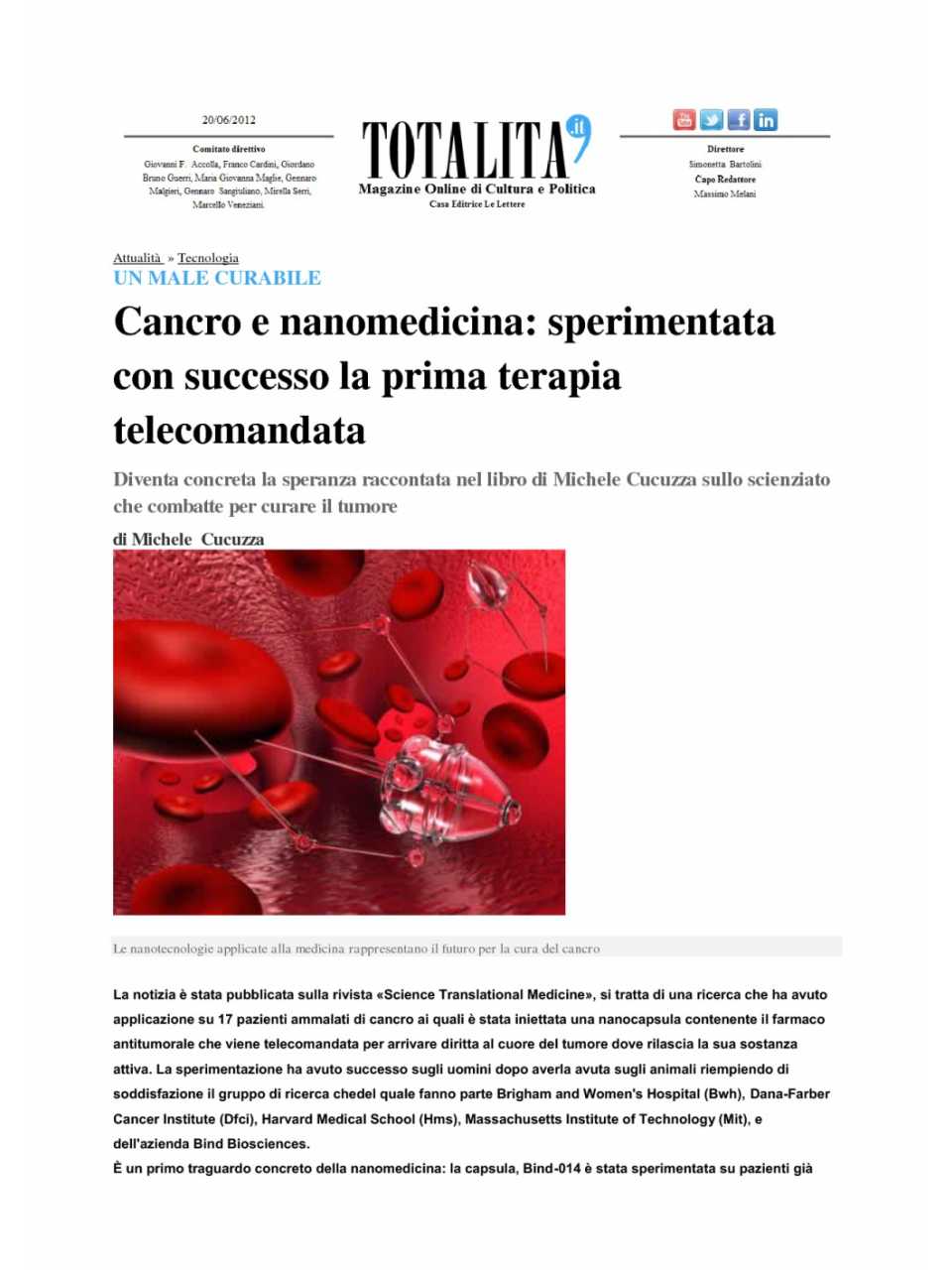 Cancro e nanomedicina: sperimentata con successo la prima terapia telecomandata