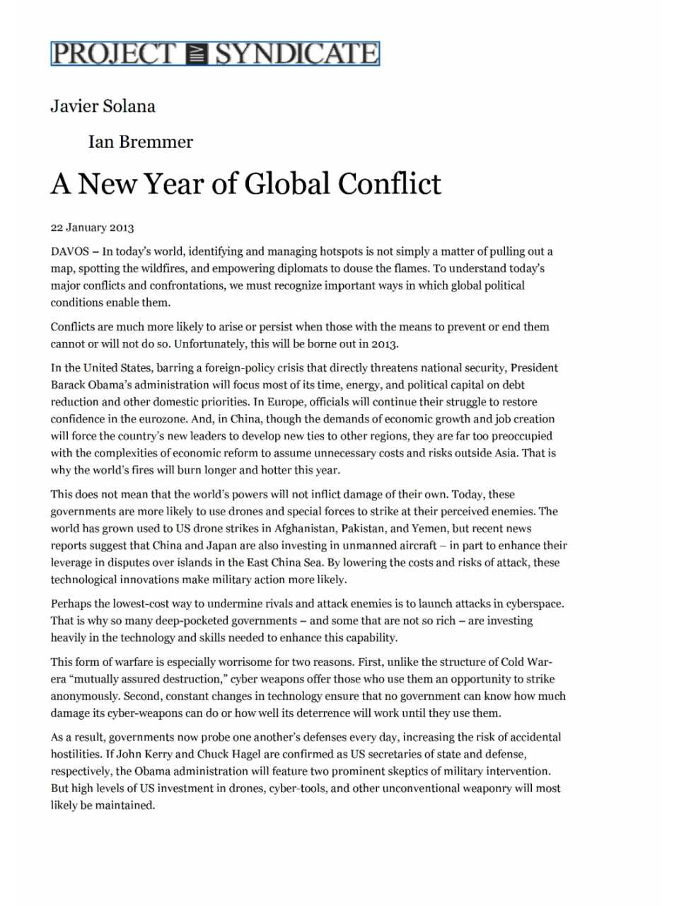 A New Year of Global Conflict