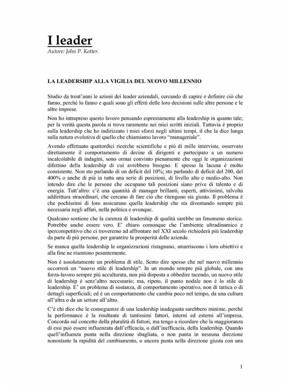 La leadership alla vigilia del nuovo millennio