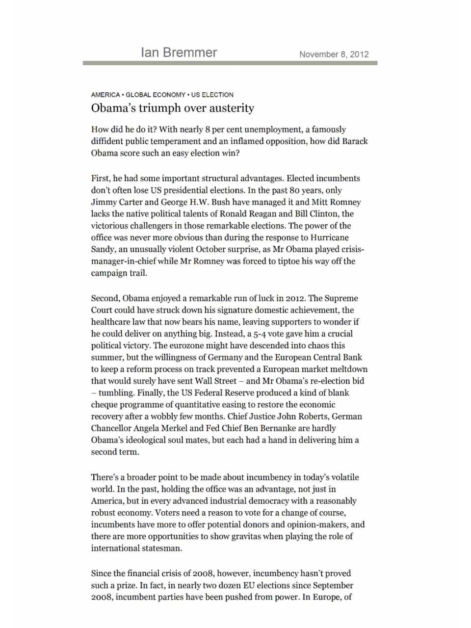 Obama's Triumph Over Austerity