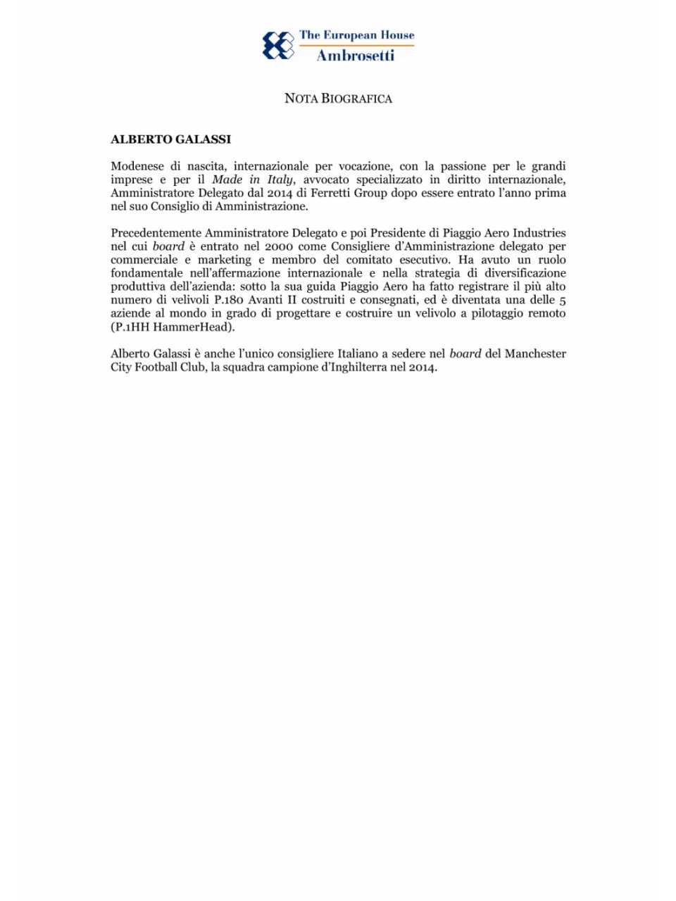 Alberto Galassi - Nota Biografica
