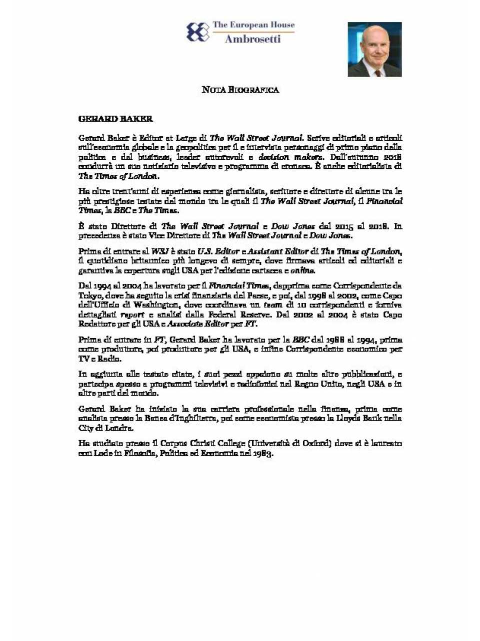 Gerard Baker - nota biografica