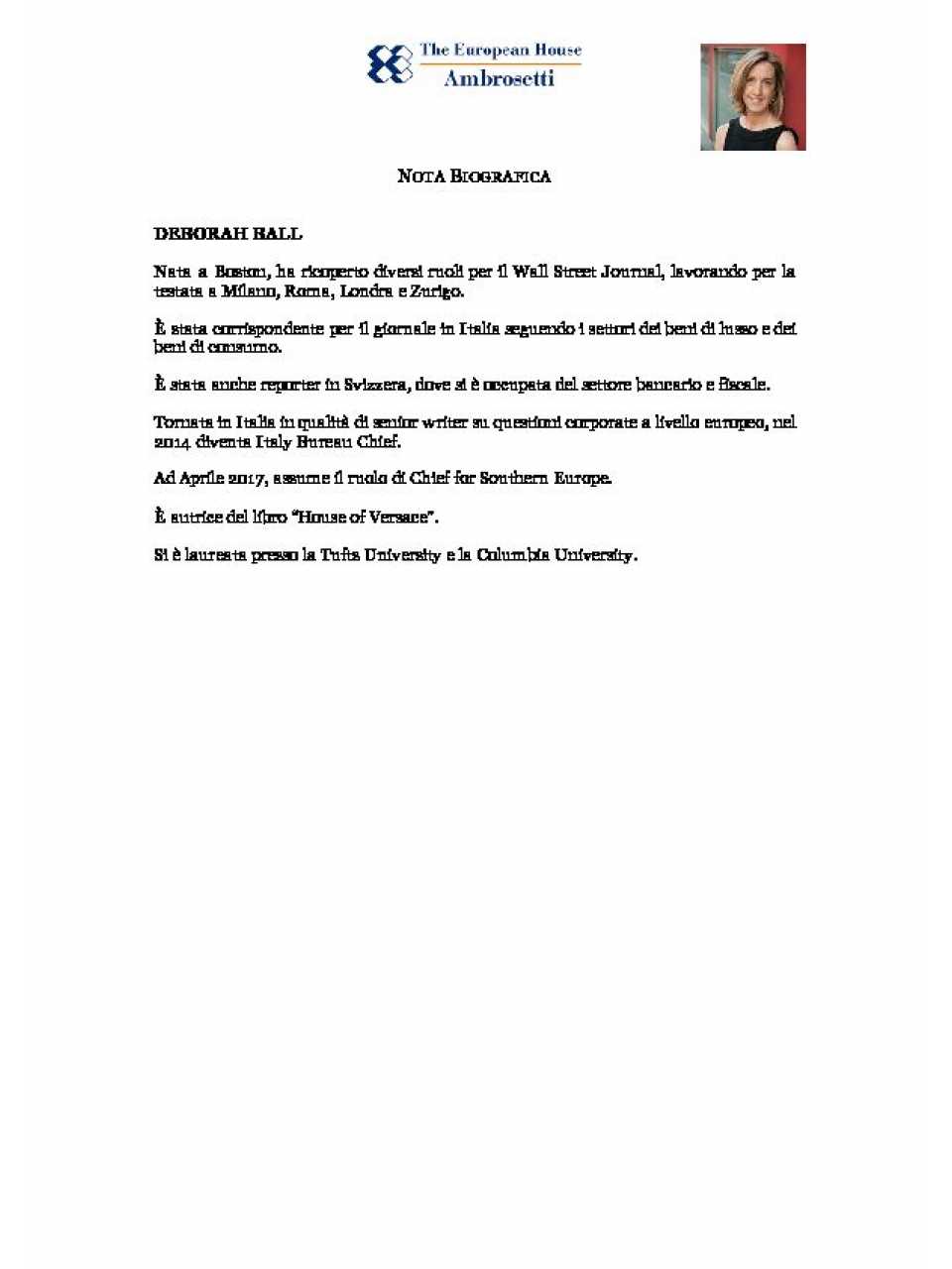 Deborah Ball - Nota biografica