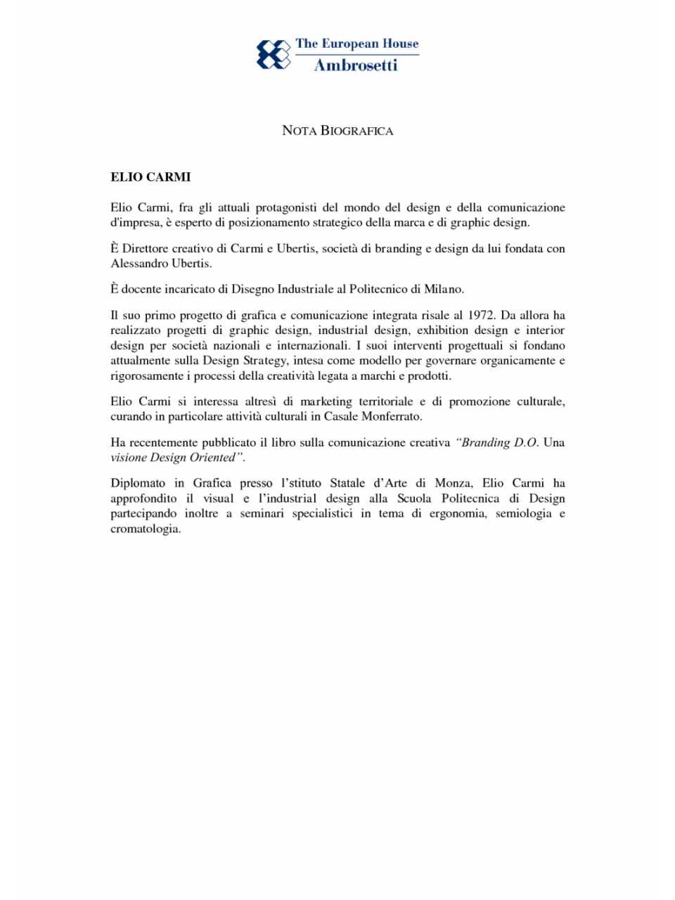 Nota biografica - Elio Carmi