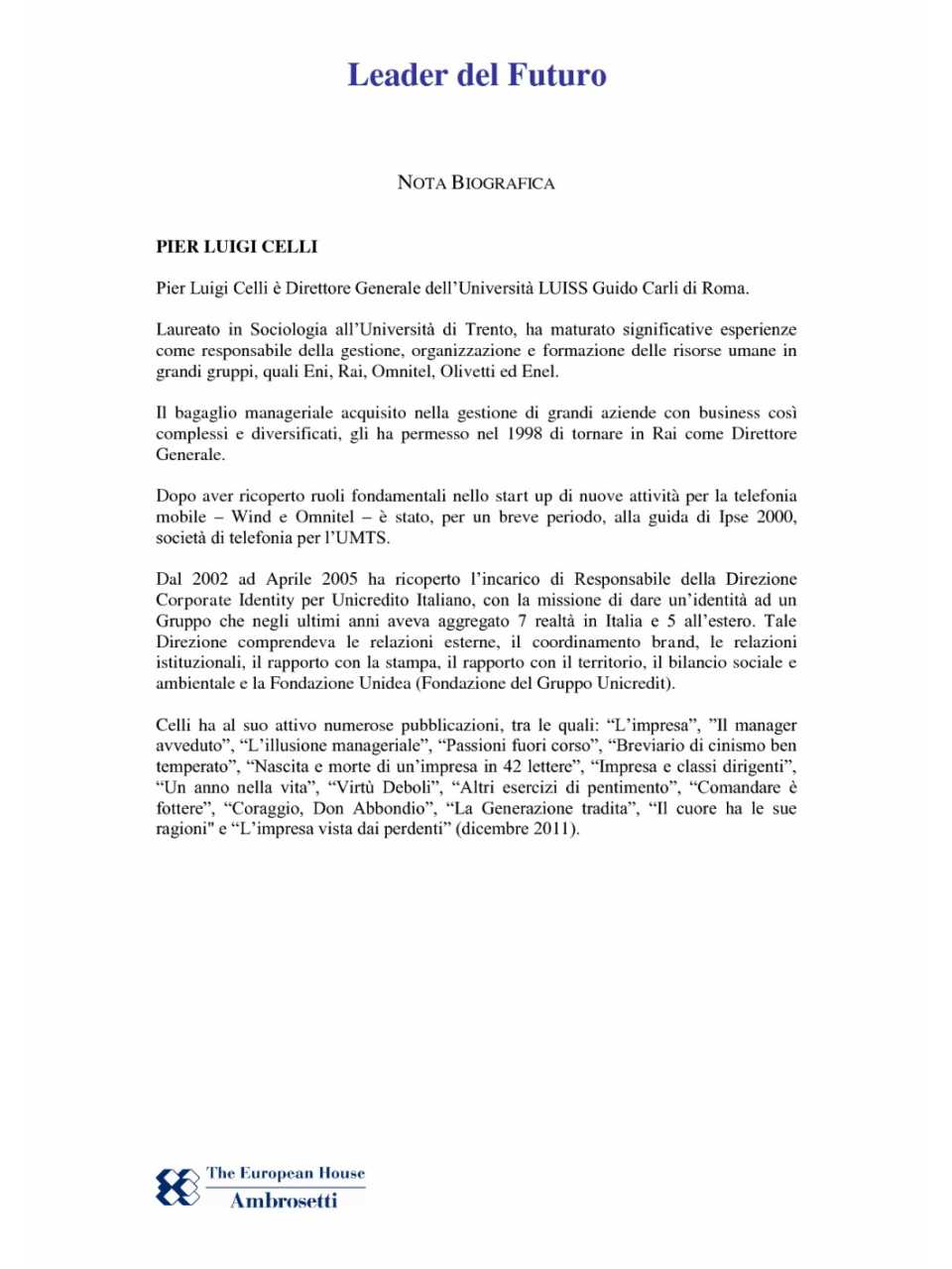 Nota biografica Pierluigi Celli