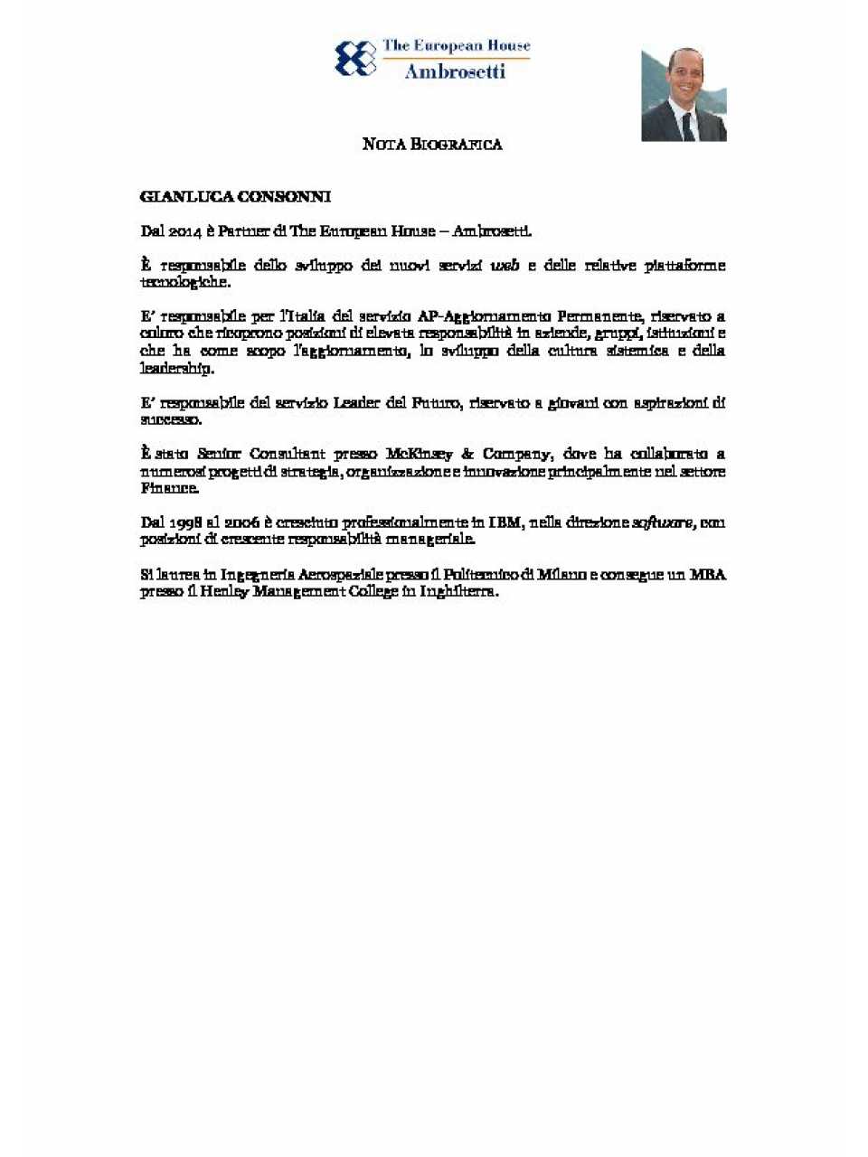 Gianluca Consonni - Nota biografica