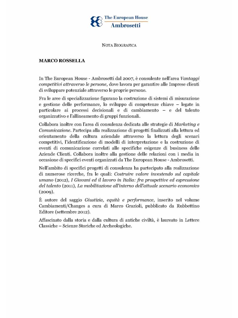 Nota biografica - Marco Rossella