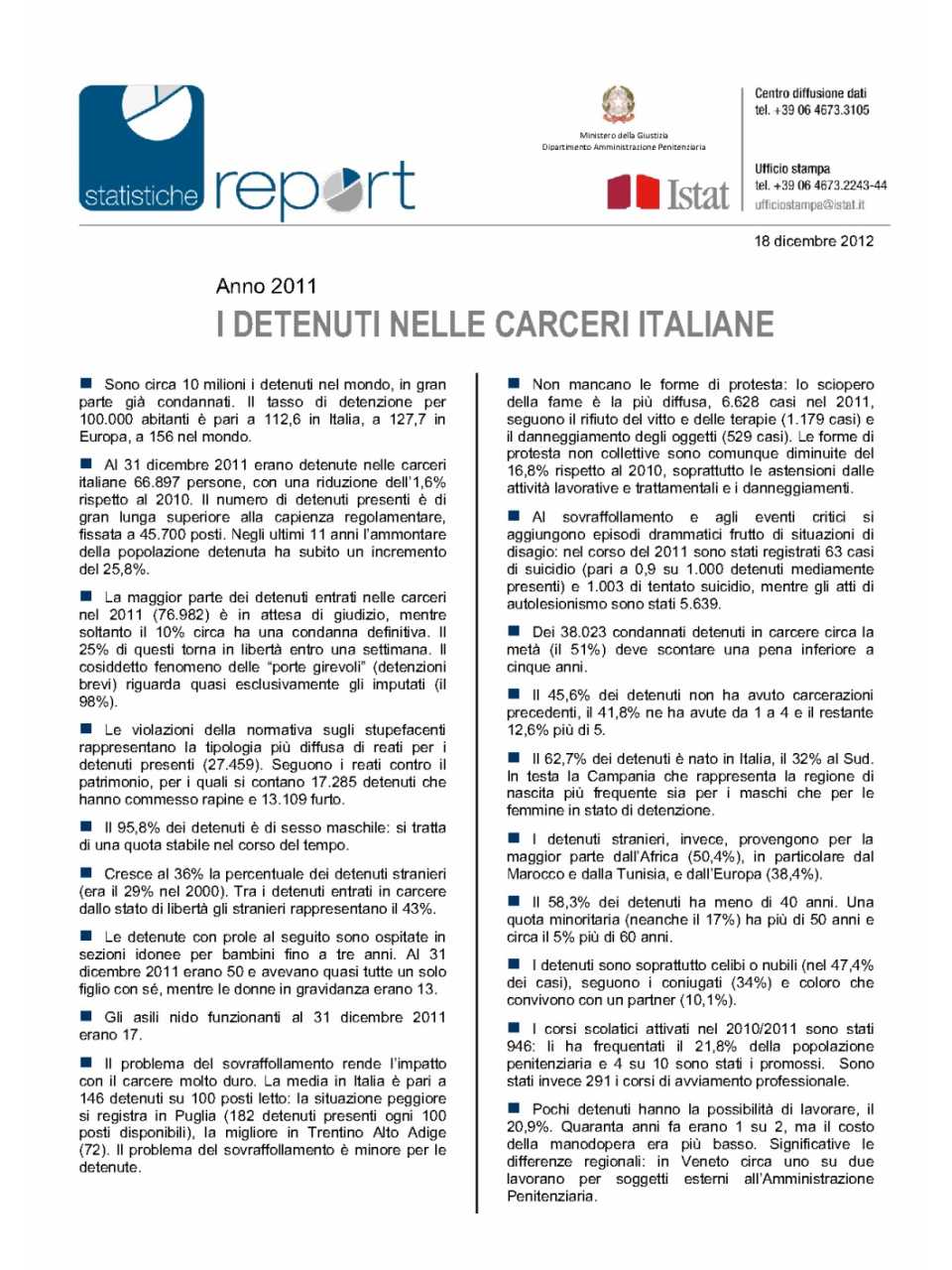 I detenuti nelle carceri italiane