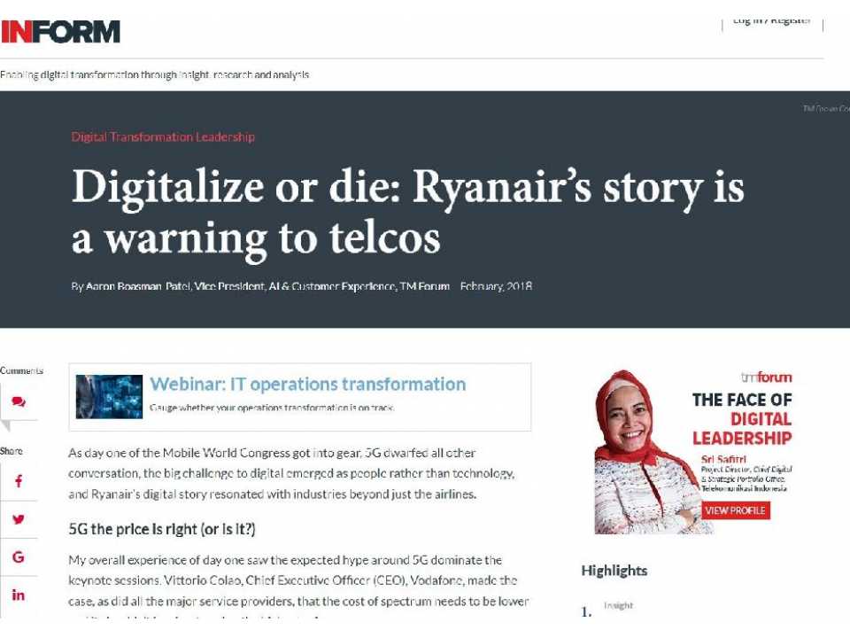 Digitalize or die: Ryanair’s story is a warning to telcos