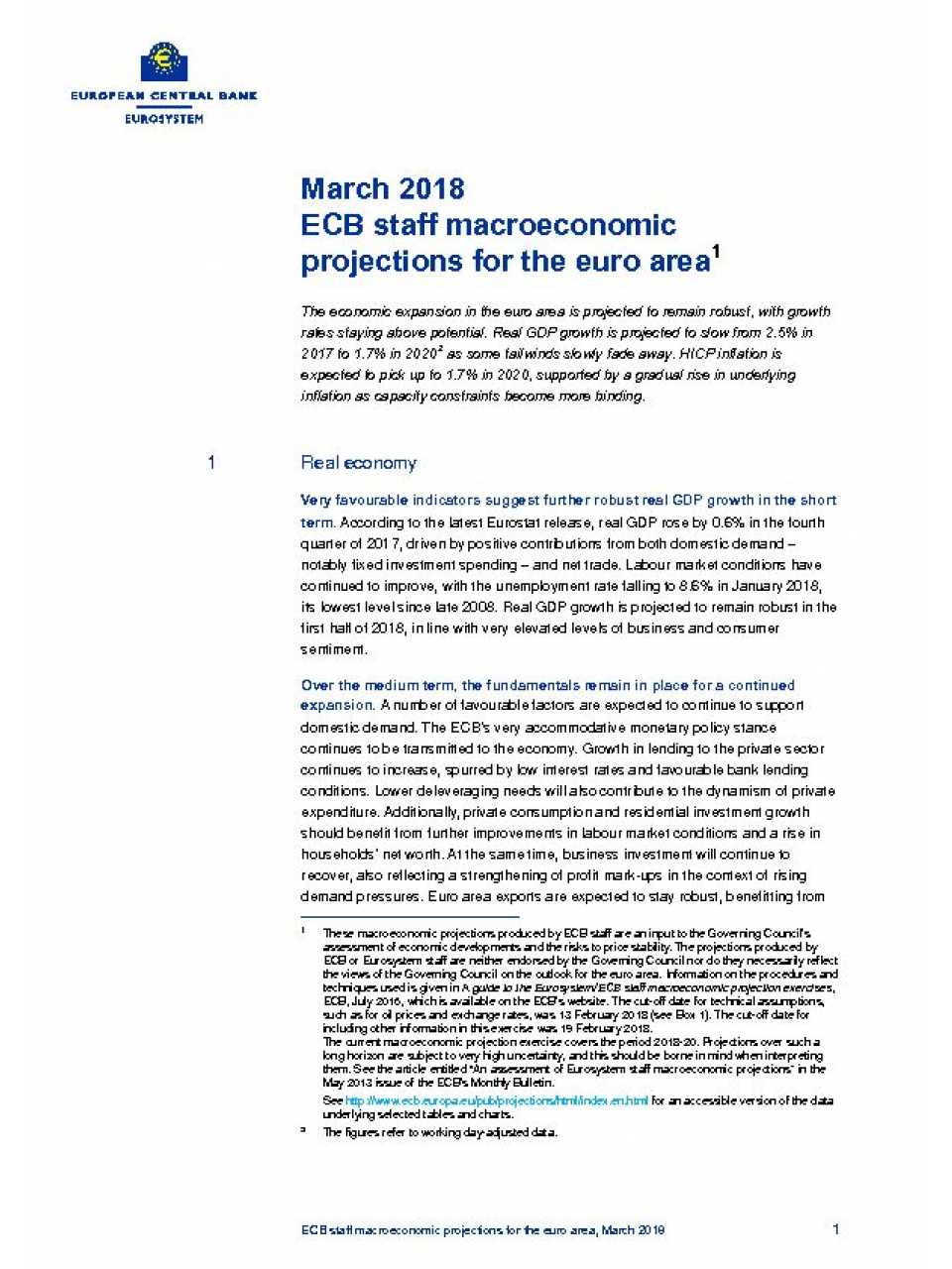 ECB Staff Macroeonomic Projectons For The Euro Area
