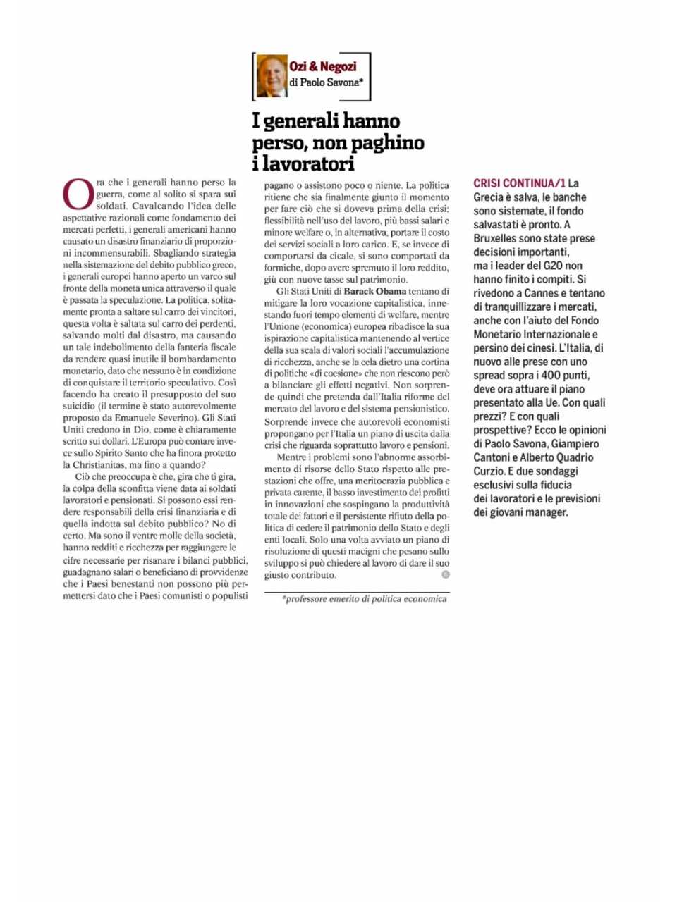 I generali hanno perso, non paghino i lavoratori