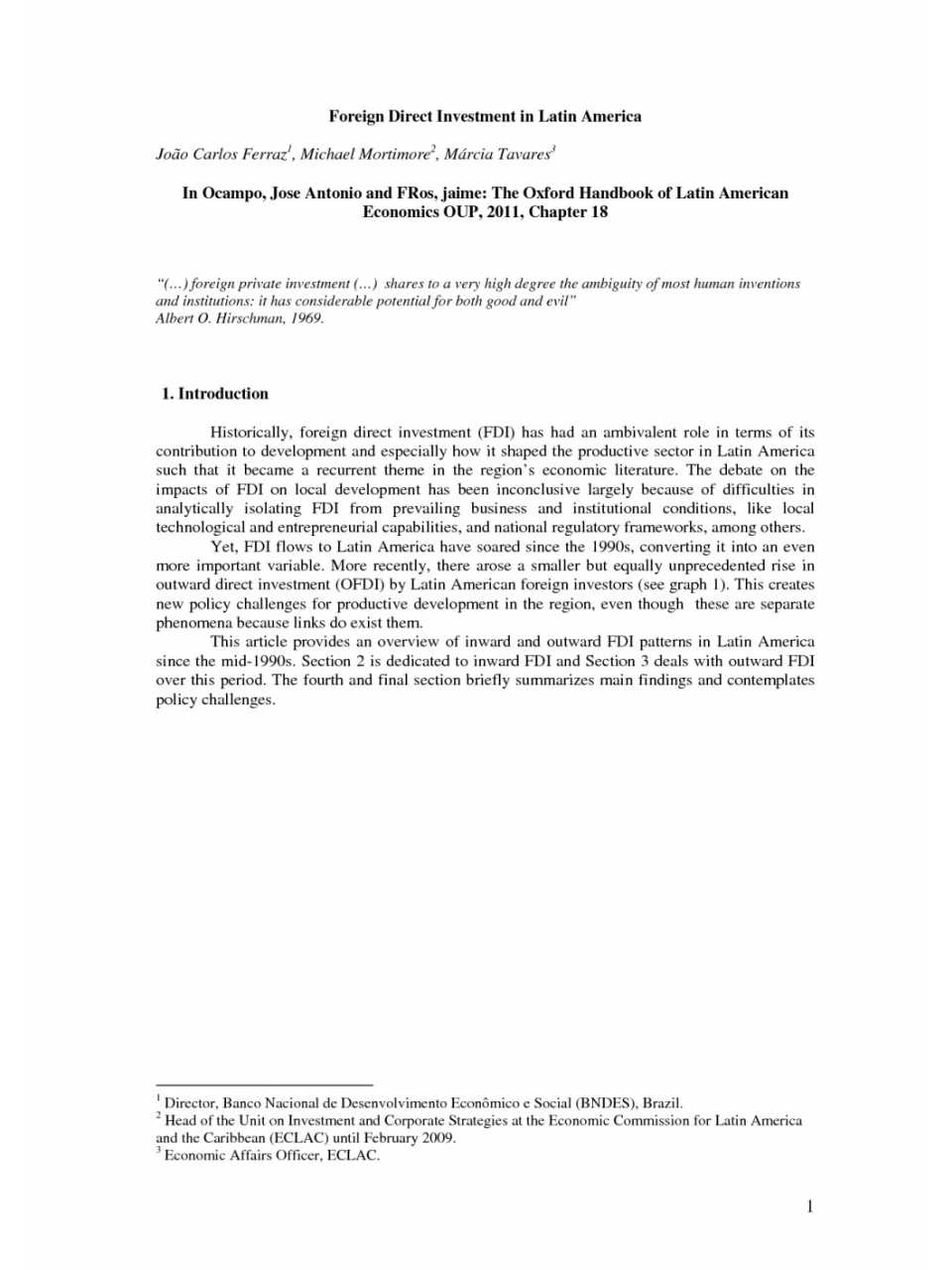Foreign Direct Investment in Latin America