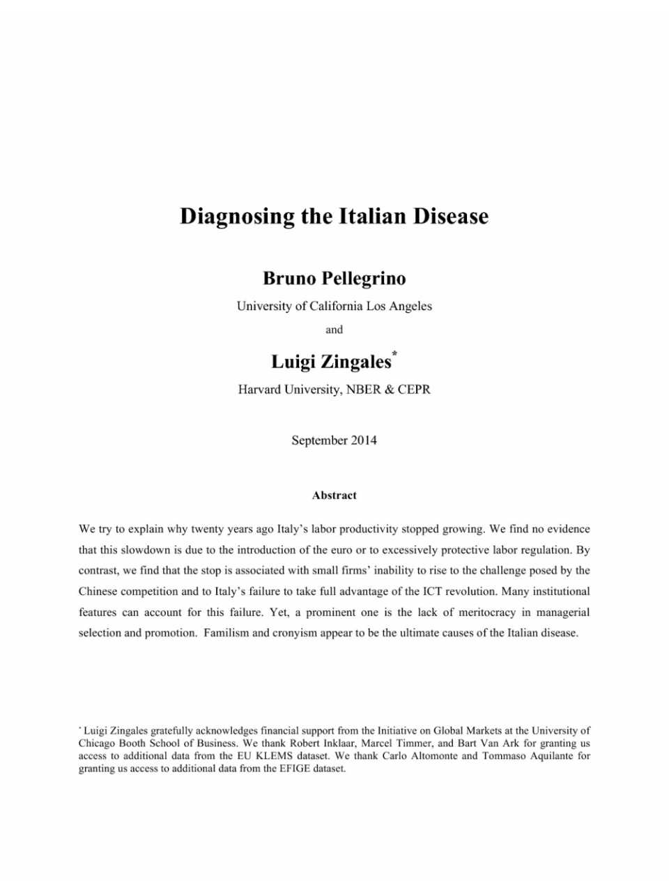 Diagnosis the italian desease