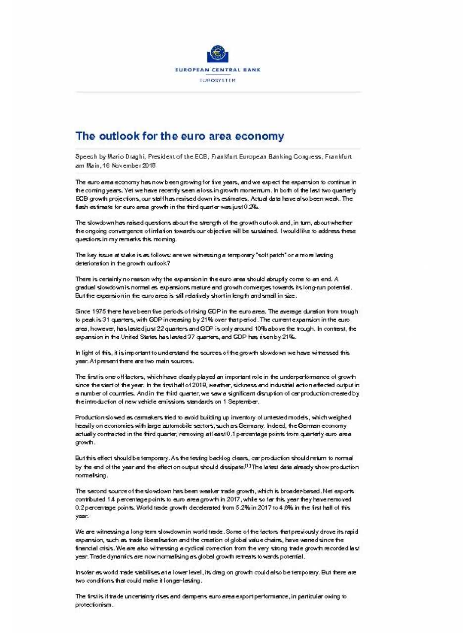 The Outlook for the Euro Area Economy