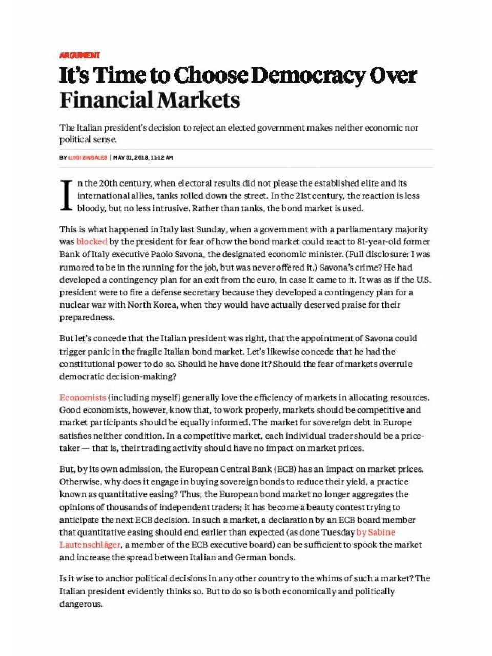 It's time to choose democracy over financial markets