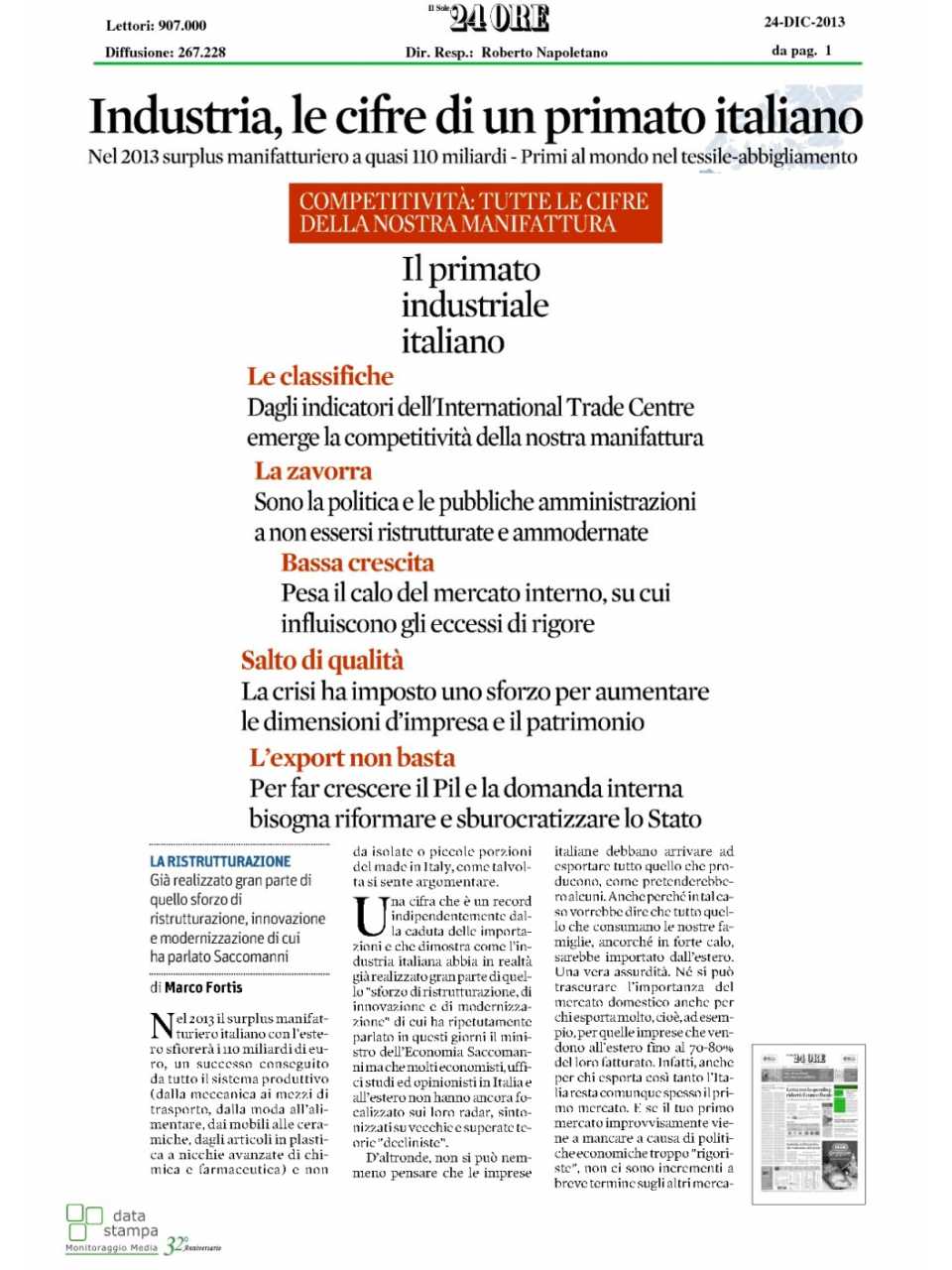 Industria, le cifre di un primato italiano