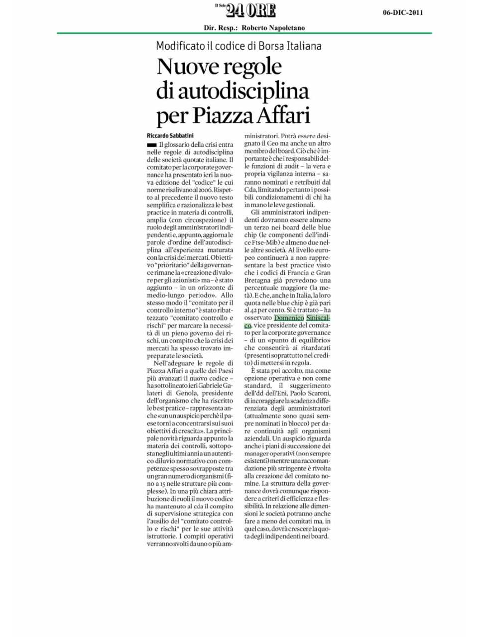 NUOVE REGOLE DI AUTODISCIPLINA PER PIAZZA AFFARI