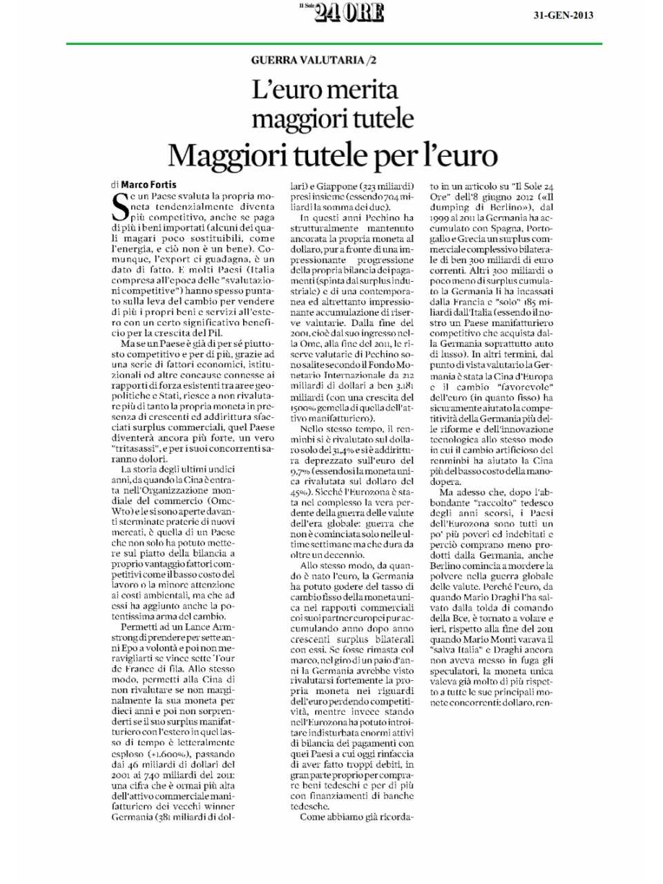 L'Euro merita maggiori tutele
