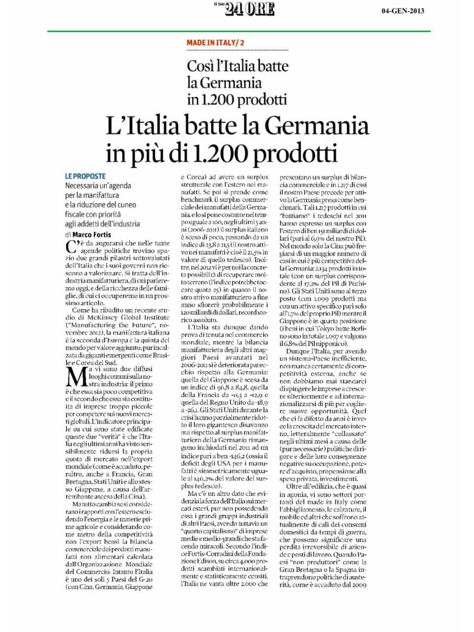 L'Italia batte la Germania in più di 1.200 prodotti
