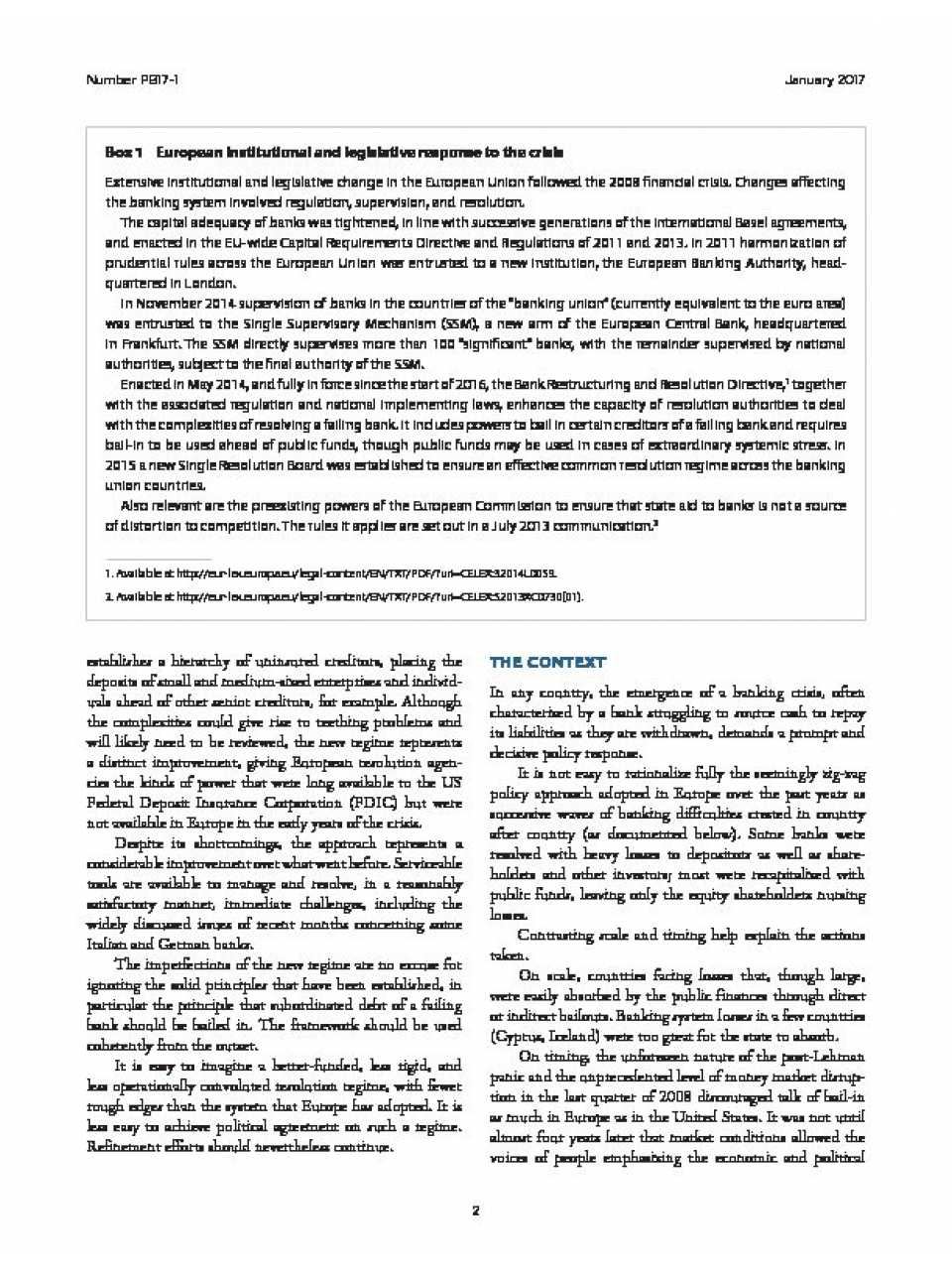 Management and Resolution of Banking Crises: Lessons from Recent European Experience