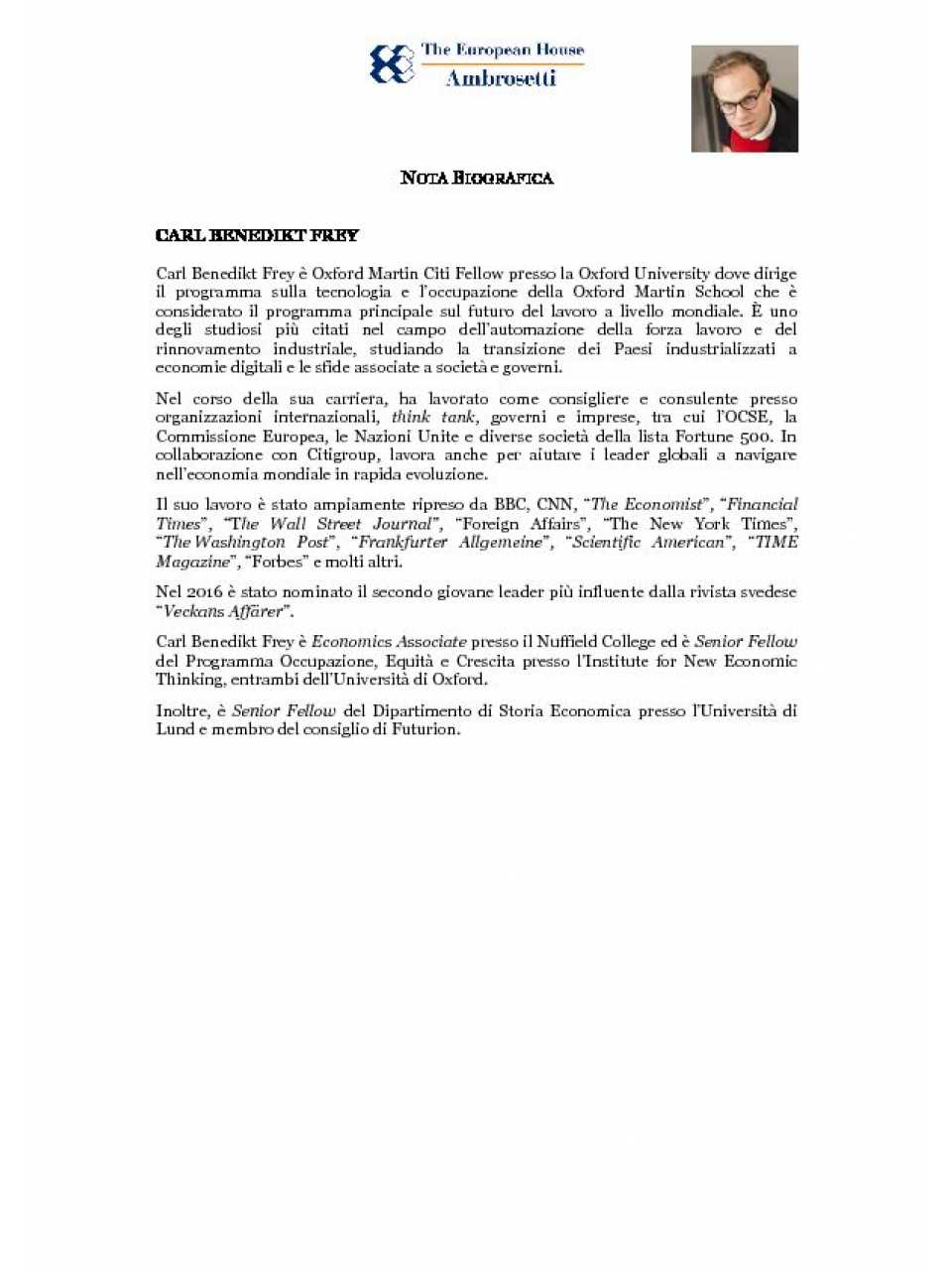 Carl Benedikt Frey - Nota biografica