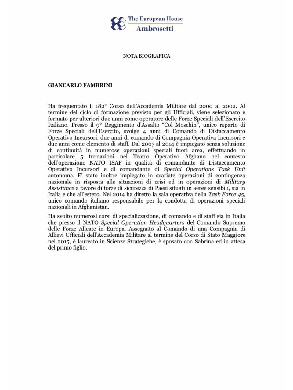 Giancarlo Fambrini - Nota Biografica