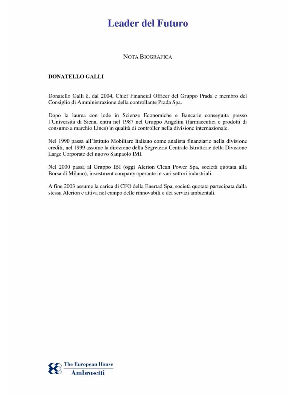 Nota biografica Donatello Galli