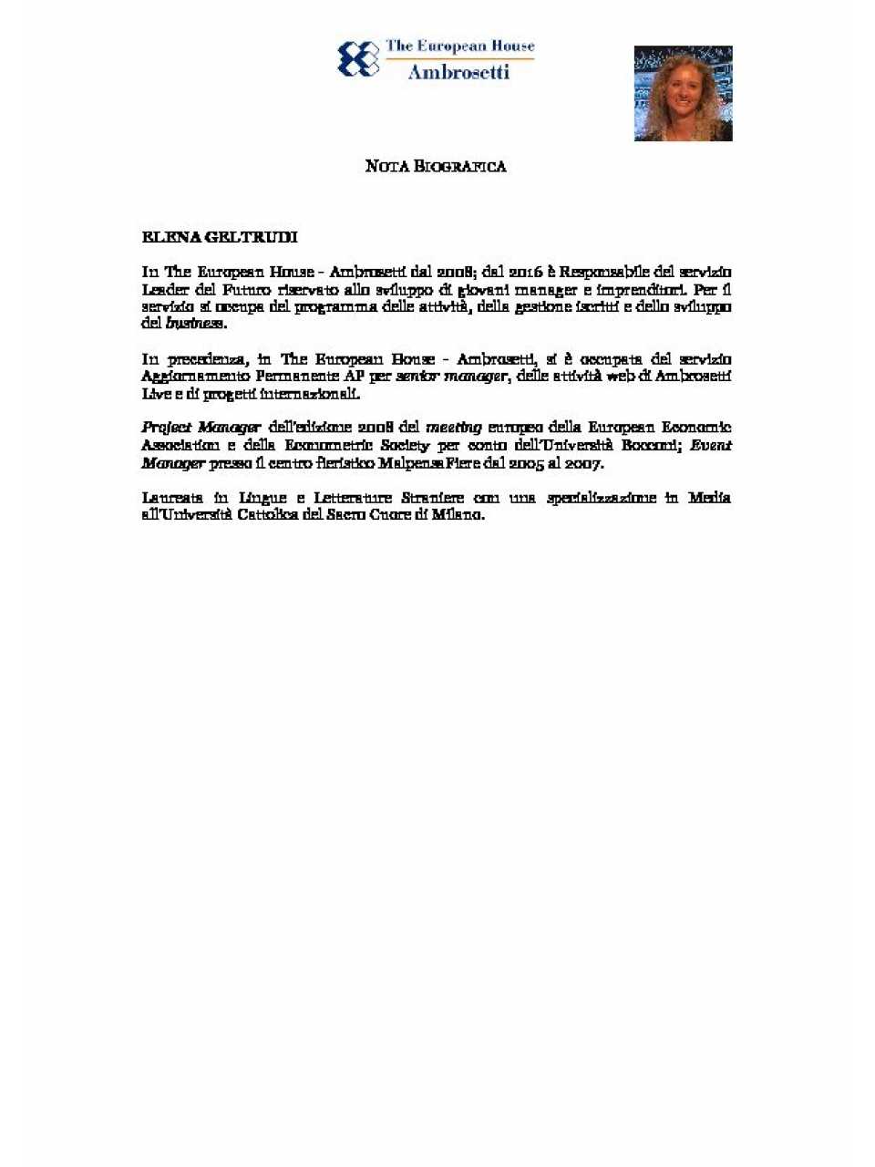 Elena Geltrudi - Nota biografica