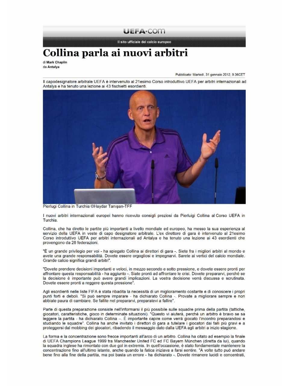 Collina parla ai nuovi arbitri