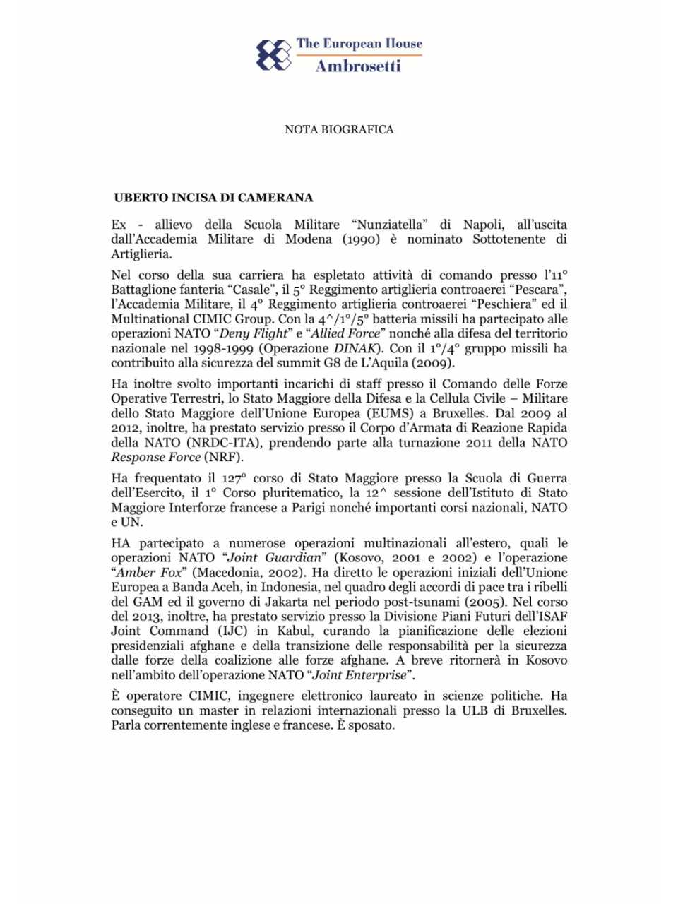 Umberto Incisa di Camerana - nota biografica