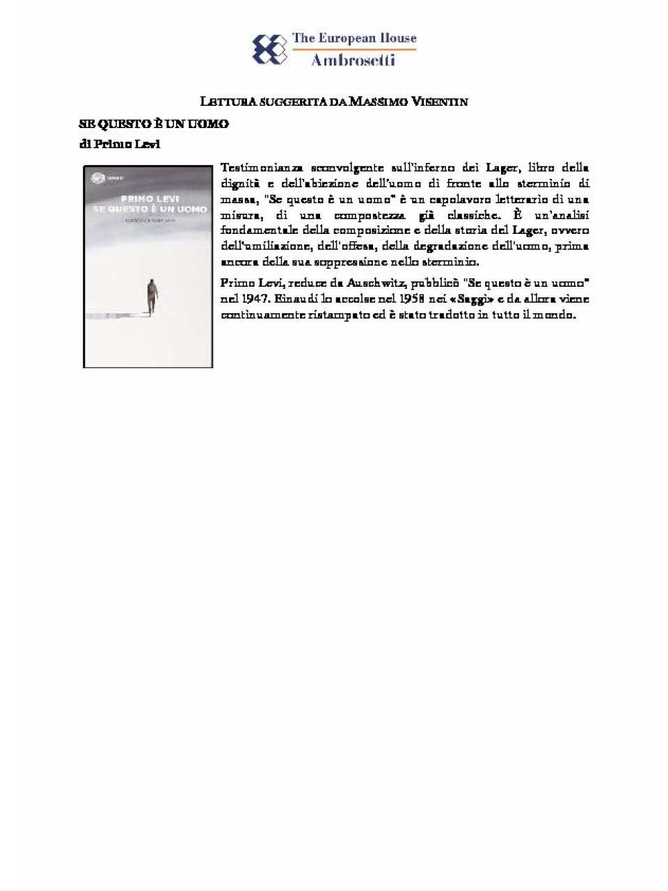 Letture suggerite da Massimo Visentin