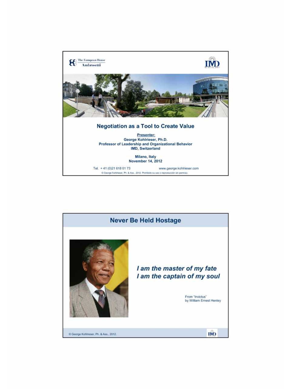 Presentazione di George Kohlrieser al Workshop