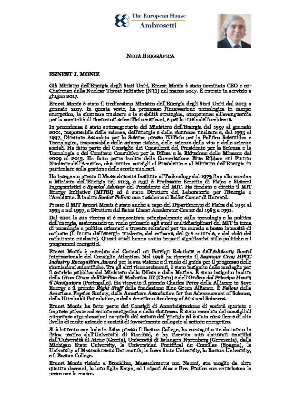 Ernest Moniz - Nota biografica