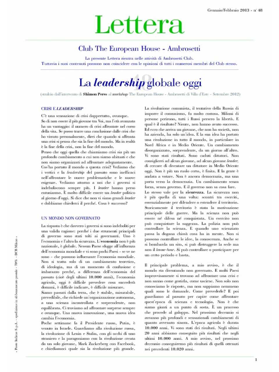 Lettera Club n. 48 - La leadership globale oggi