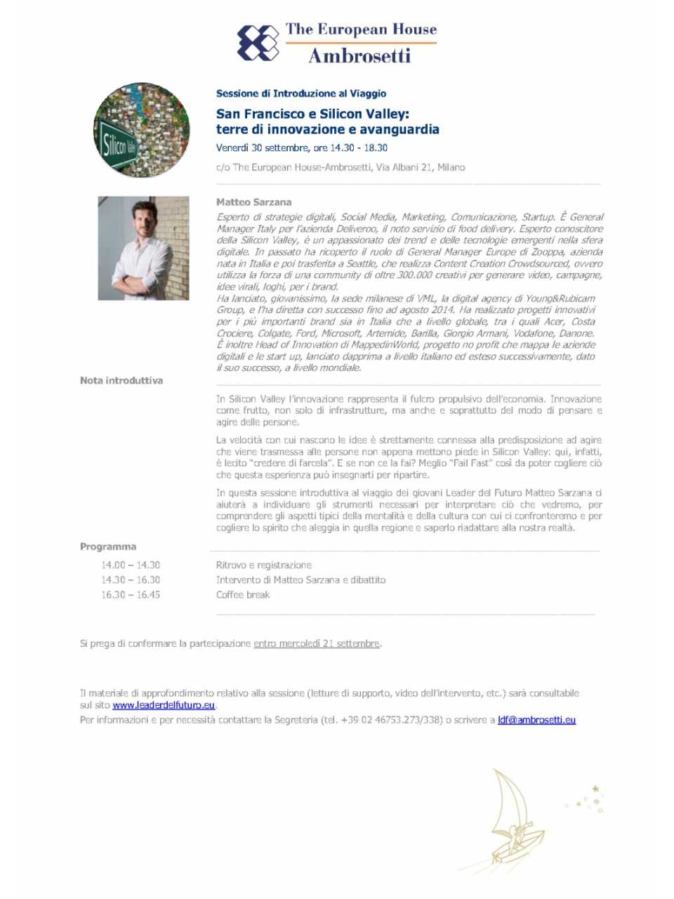 Nota informativa Study Tour Silicon Valley