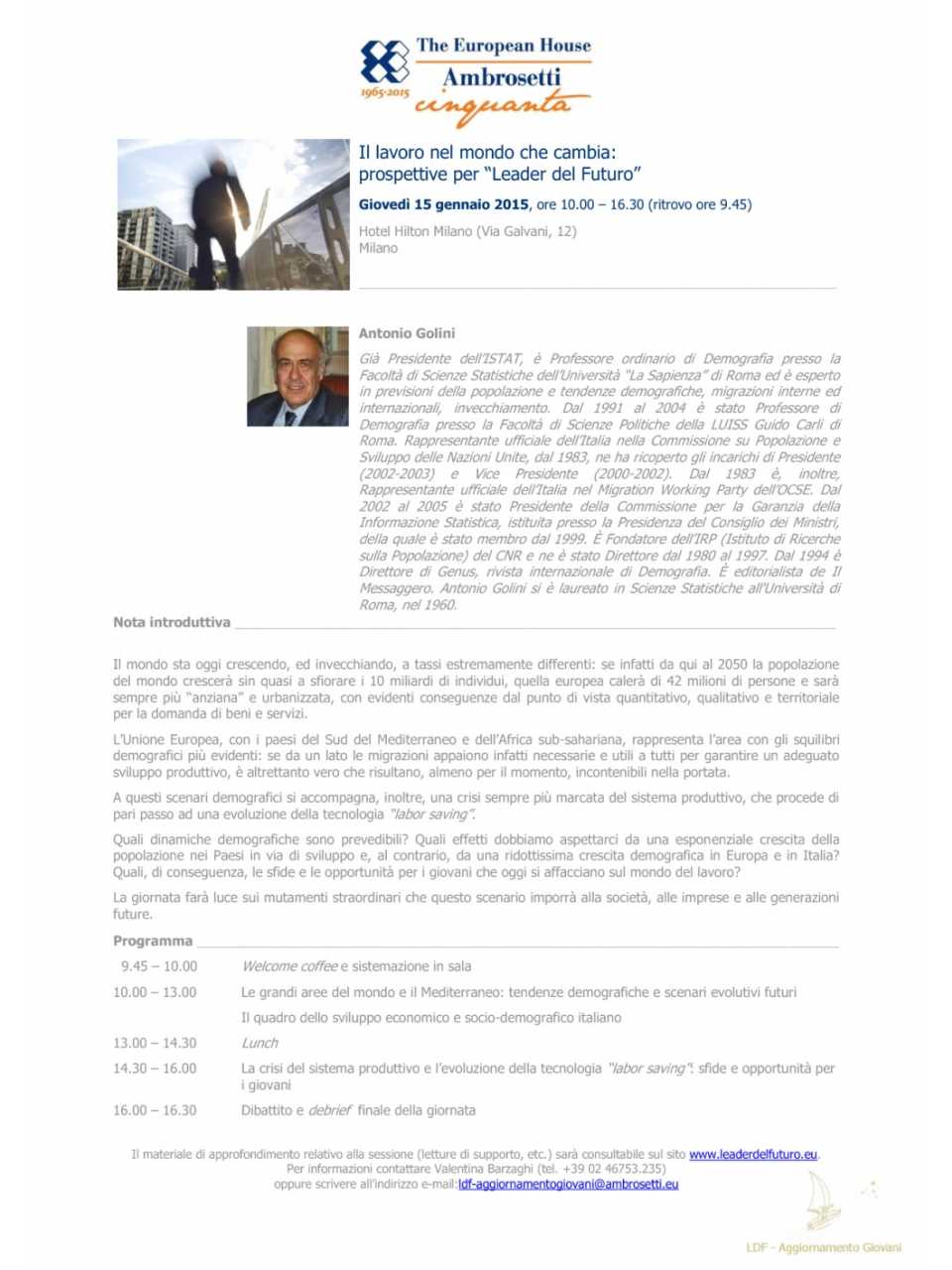 Antonio Golini - Nota informativa