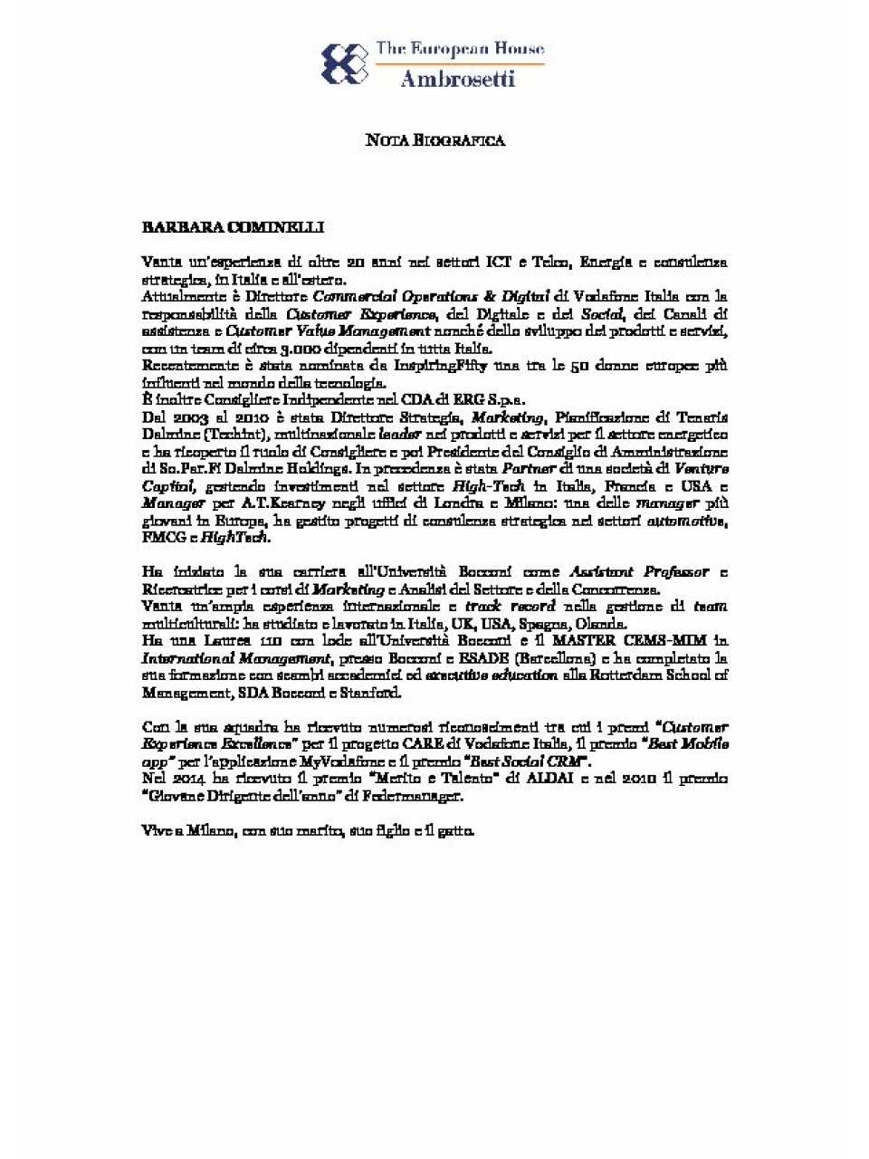 Barbara Cominelli - Nota Biografica