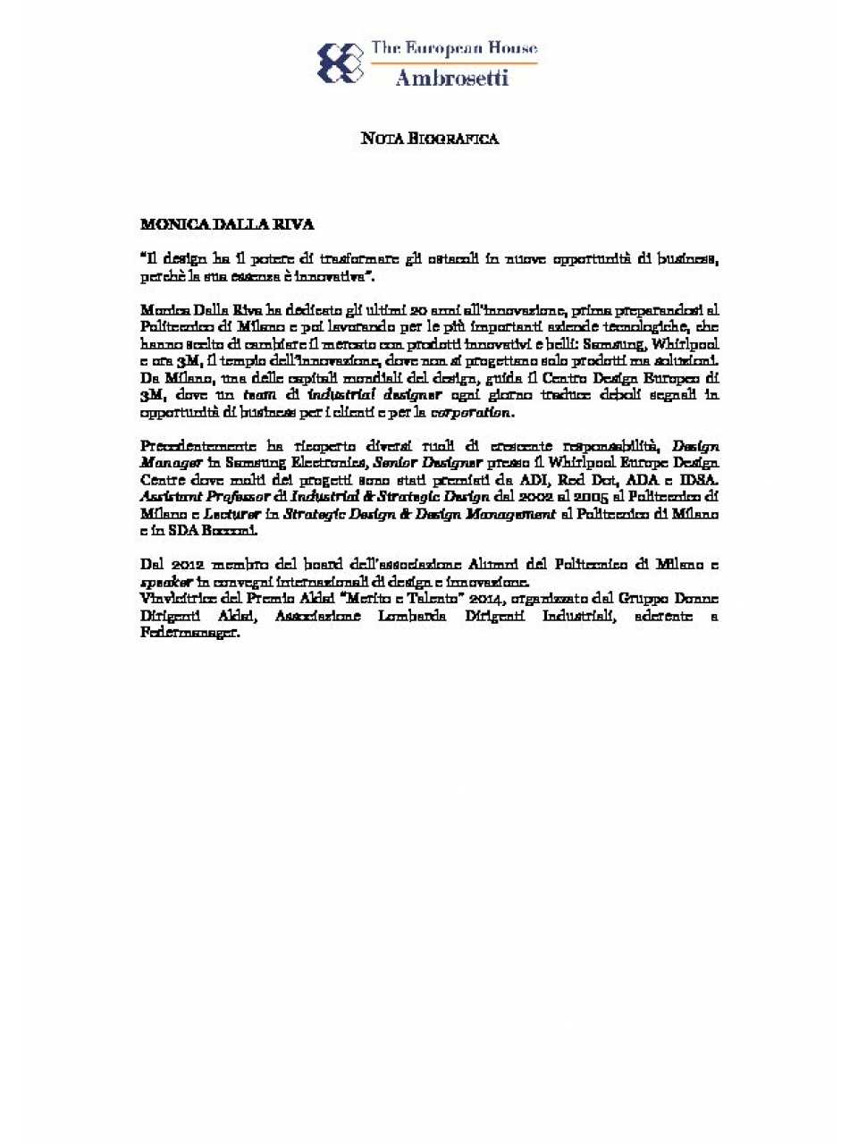 Monica Dalla Riva - Nota Biografica