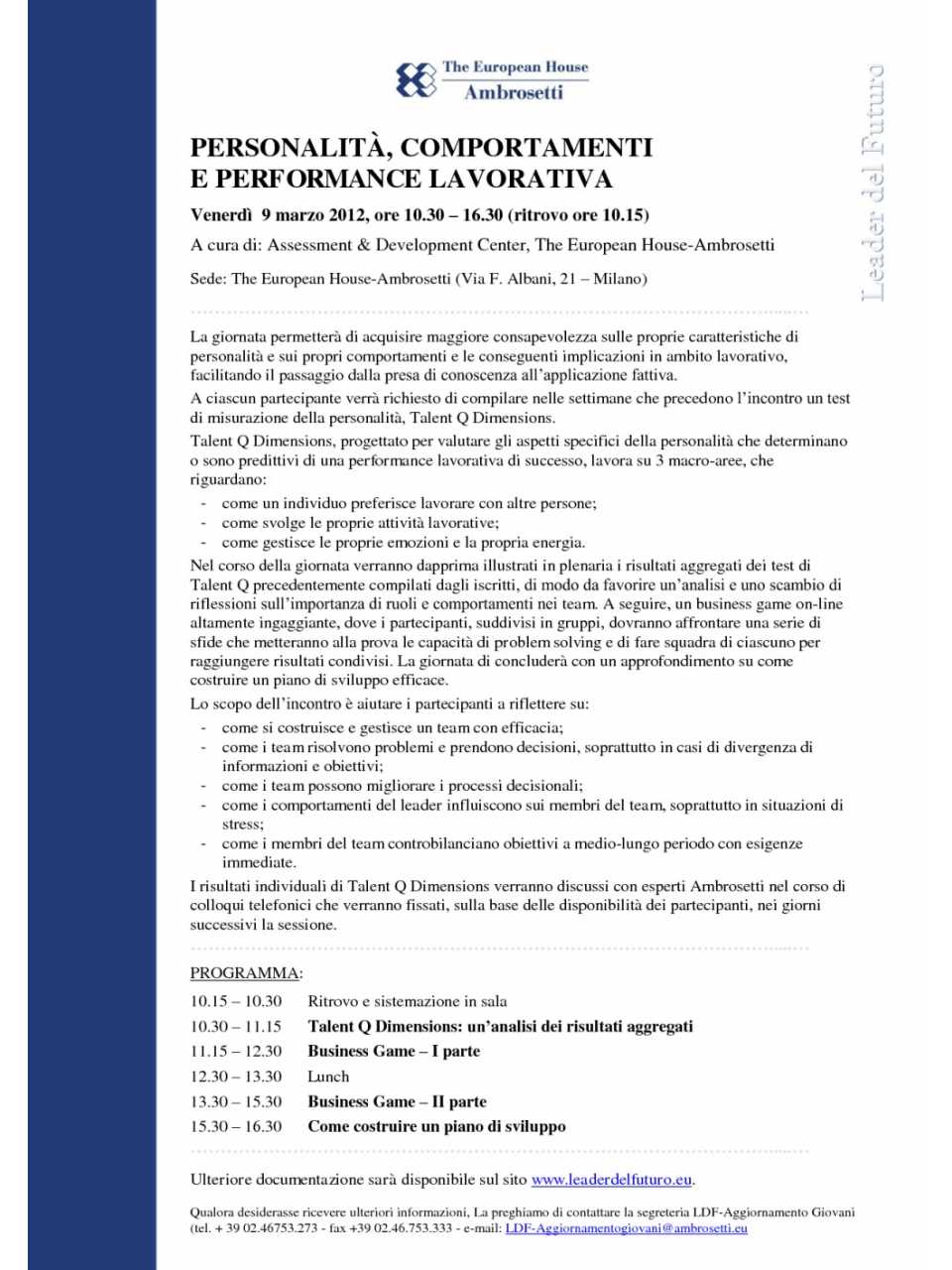 Nota informativa - 9 marzo 2012