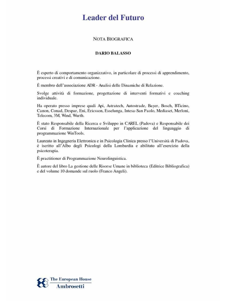 Nota biografica - Dario Balasso