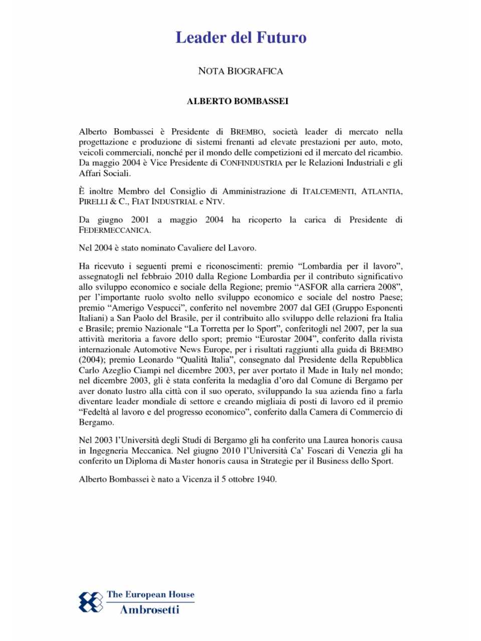 Nota biografica - Bombassei