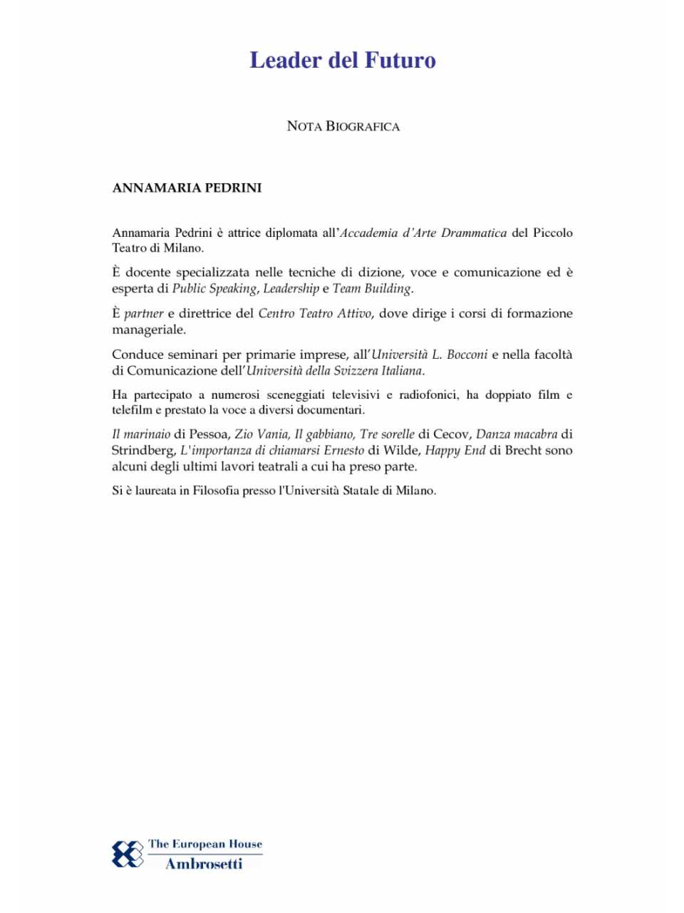 Nota biografica - Annamaria Pedrini