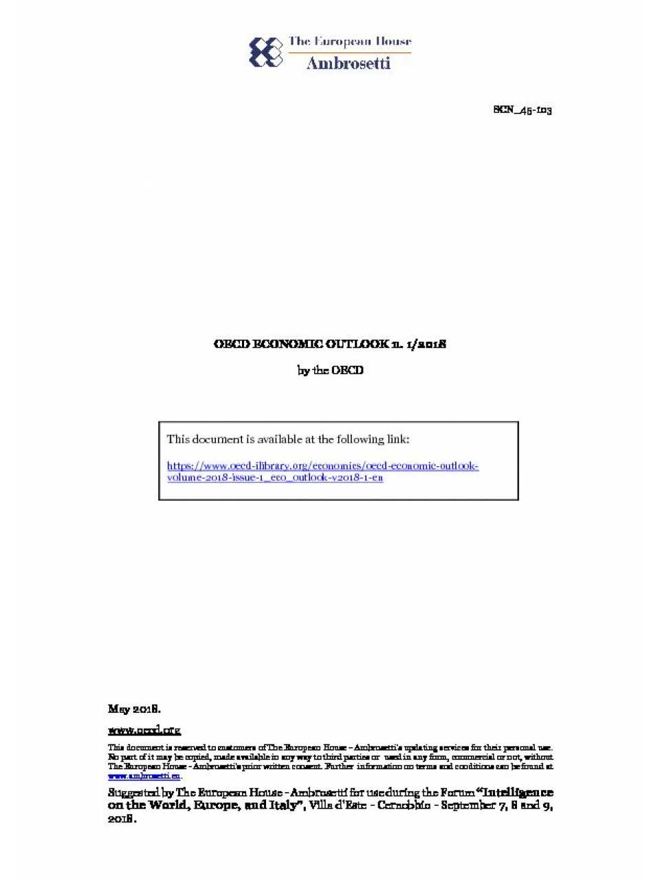 OECD economic outlook n.1/2018