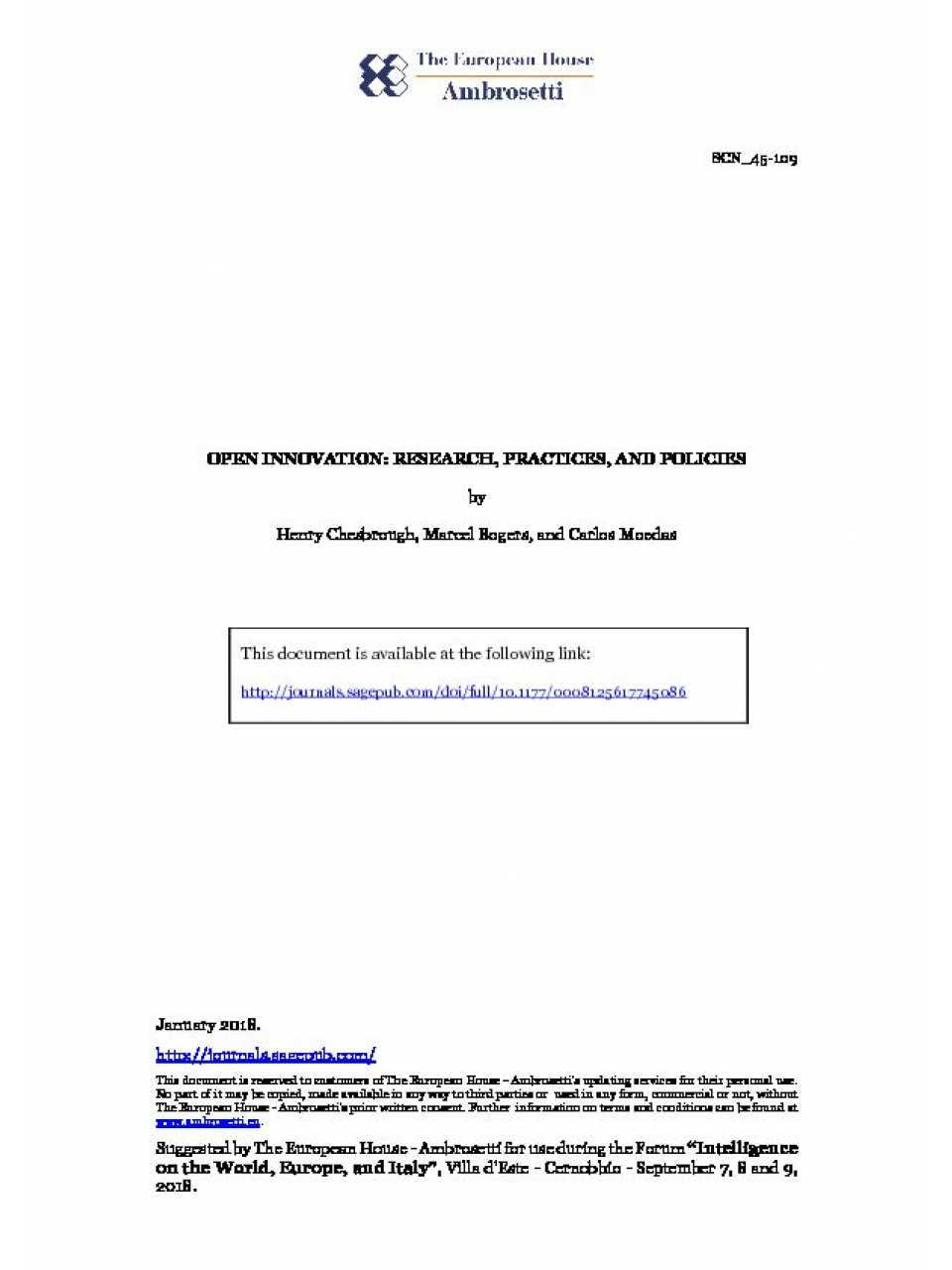 Open innovation: research, practices, and policies