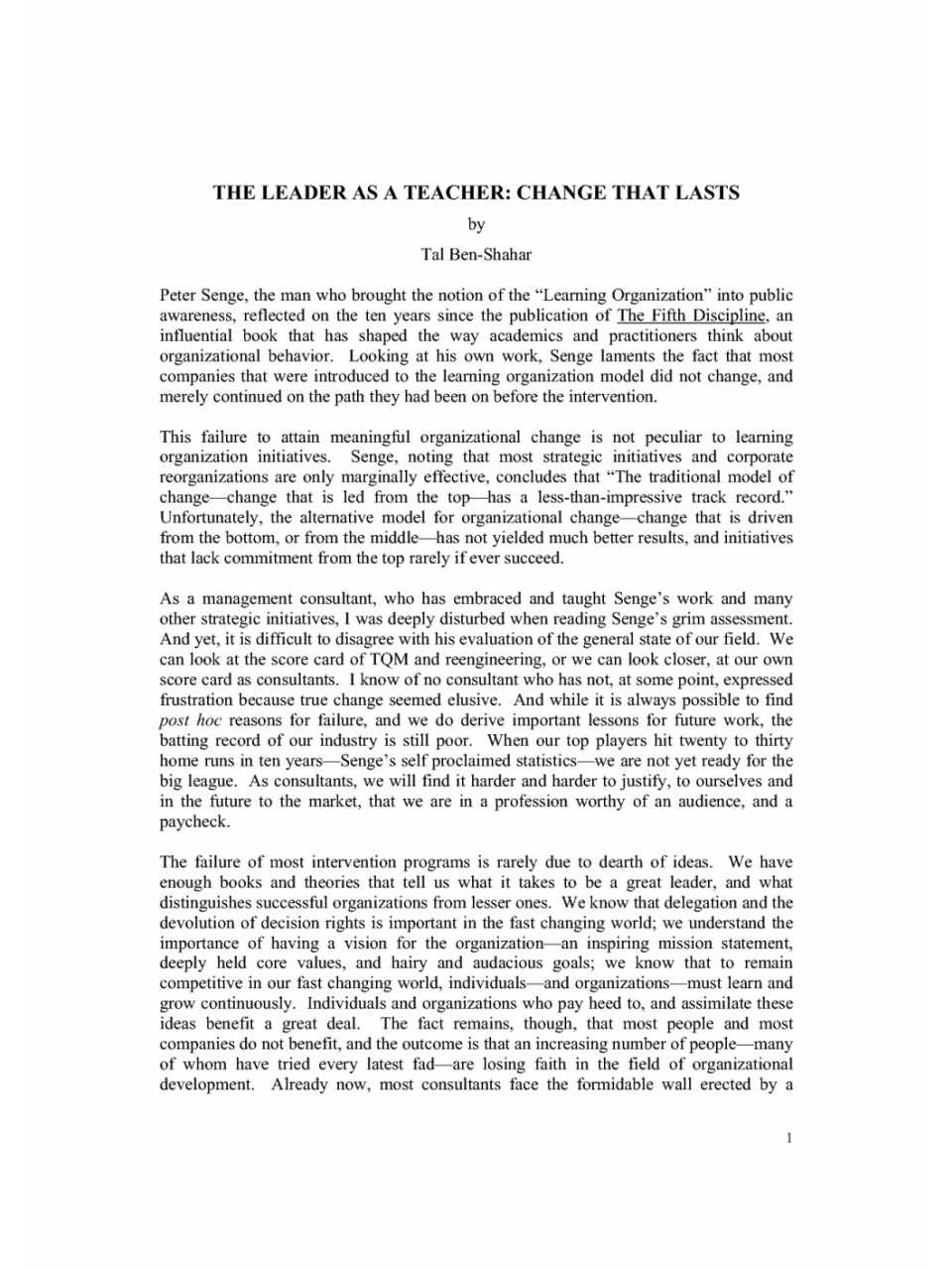 The leaders as a teacher: change that lasts