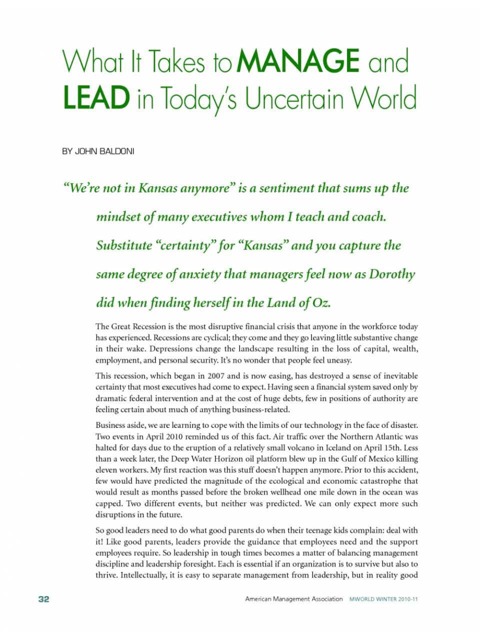 What it takes to manage and lead in today's uncertain world