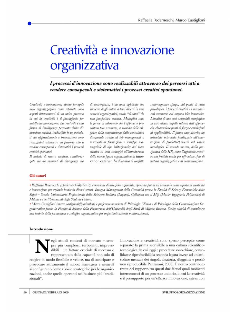 Creatività e innovazione organizzativa