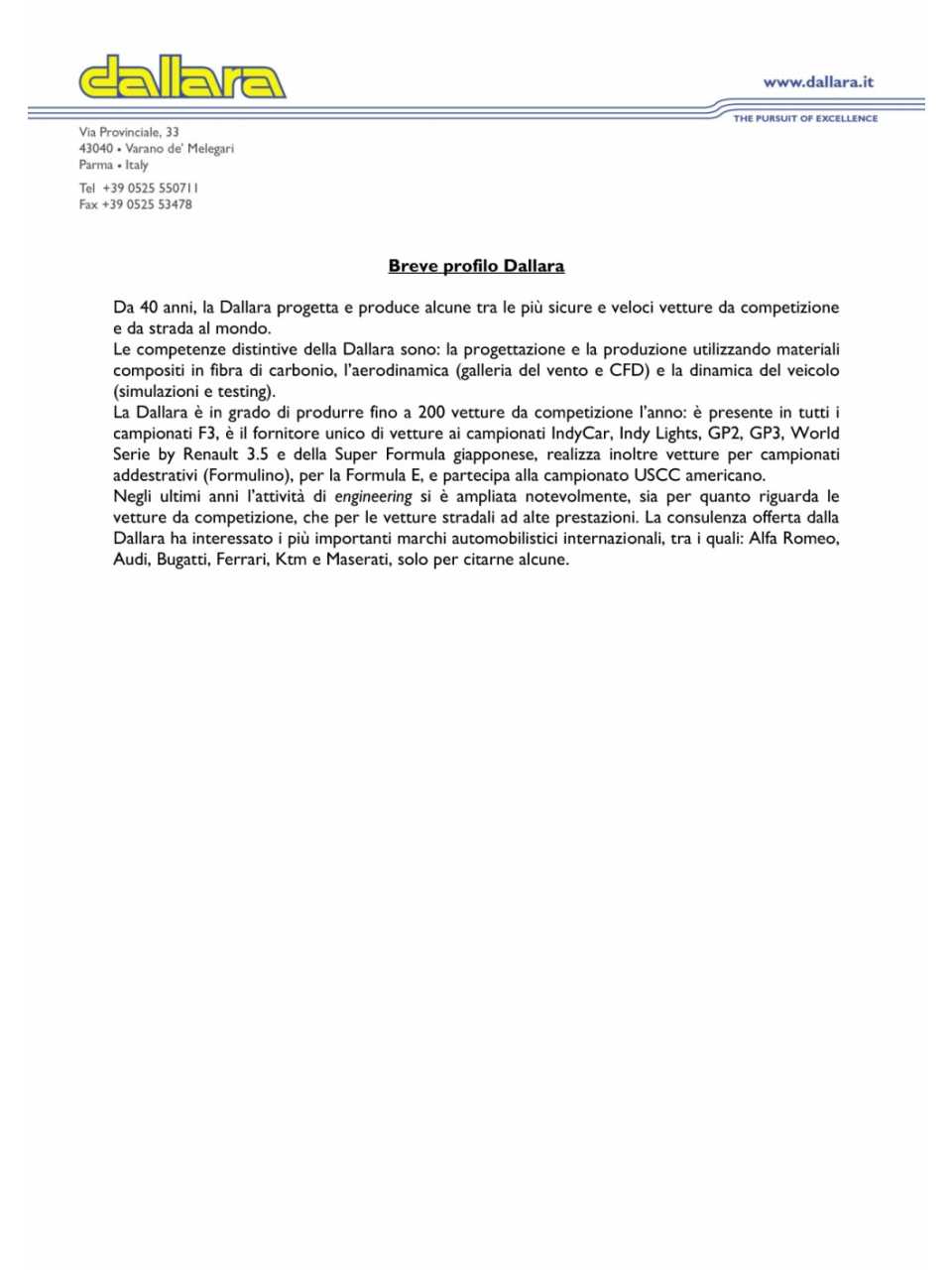 Breve profilo Dallara